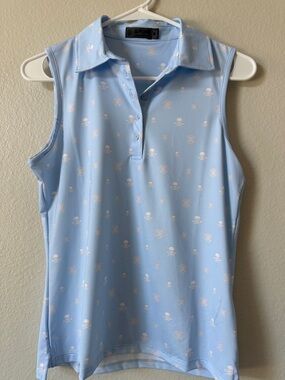 G/FORE Blue Sleeveless Polo Tank with Subtle White Print